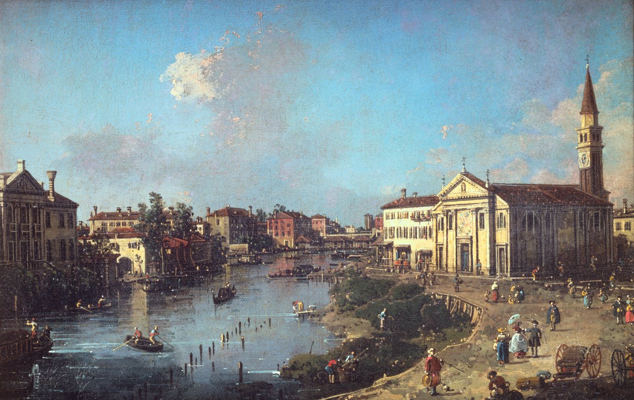 Dolo på Brenta, med kyrkan St. Rocco och Villa Zanon-Bon av Canaletto