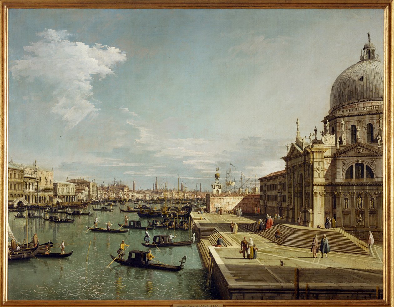 Ingång till Canal Grande och kyrkan Maria Salute i Venedig (målning på duk) av (1697-1768) Canaletto