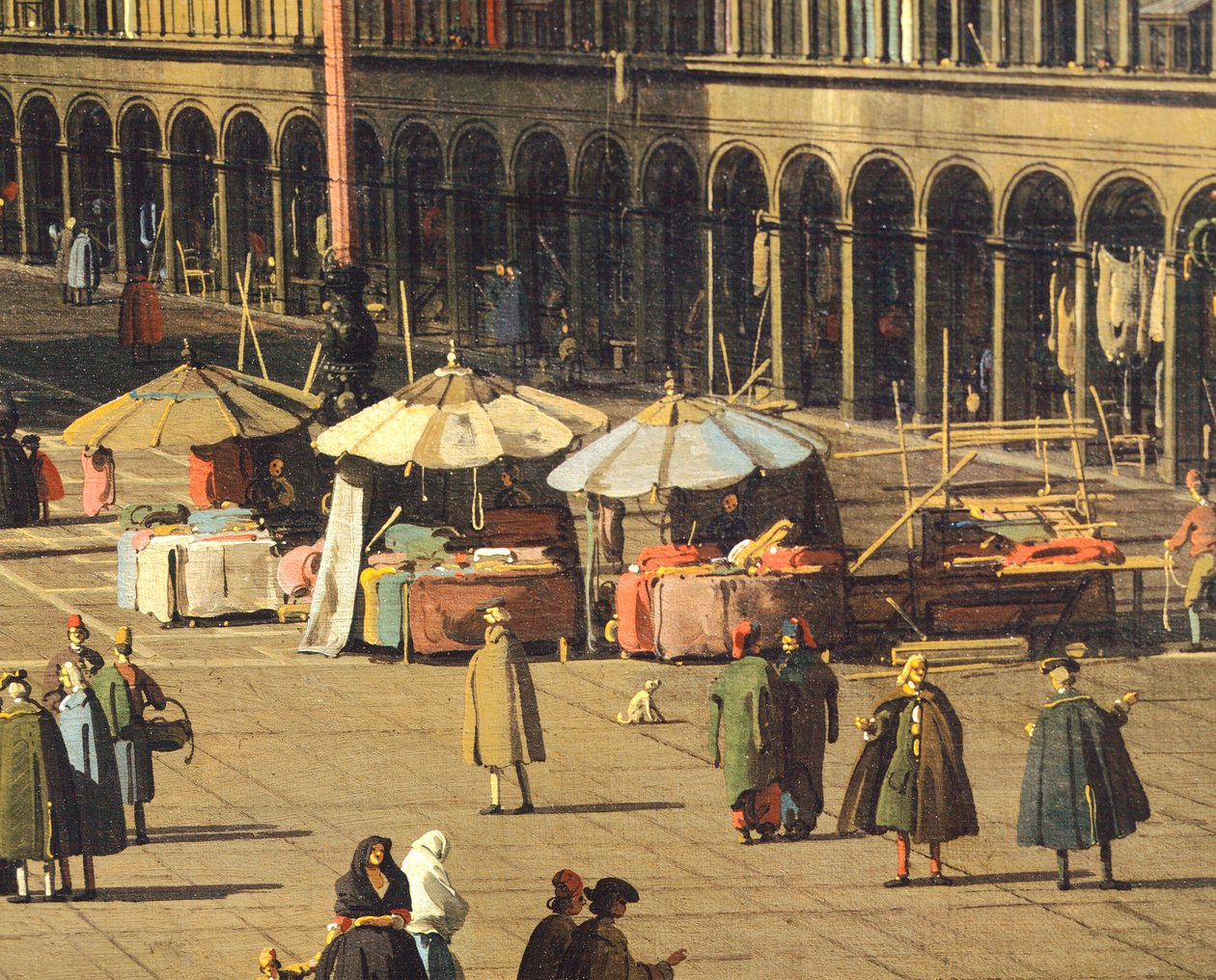 Piazza San Marco (Pyhän Markuksen aukio) basilikasta kohti San Geminianon kirkkoa ja Procuratie Nuove (prokuraattorien rakennukset), Venetsia, Giovanni Antonio Canalin varrella, tunnetaan nimellä Canaletto (1697-1768), Öljy kankaalle, 68,5x93,5 cm , noin 1 av (1697 1768) Canaletto