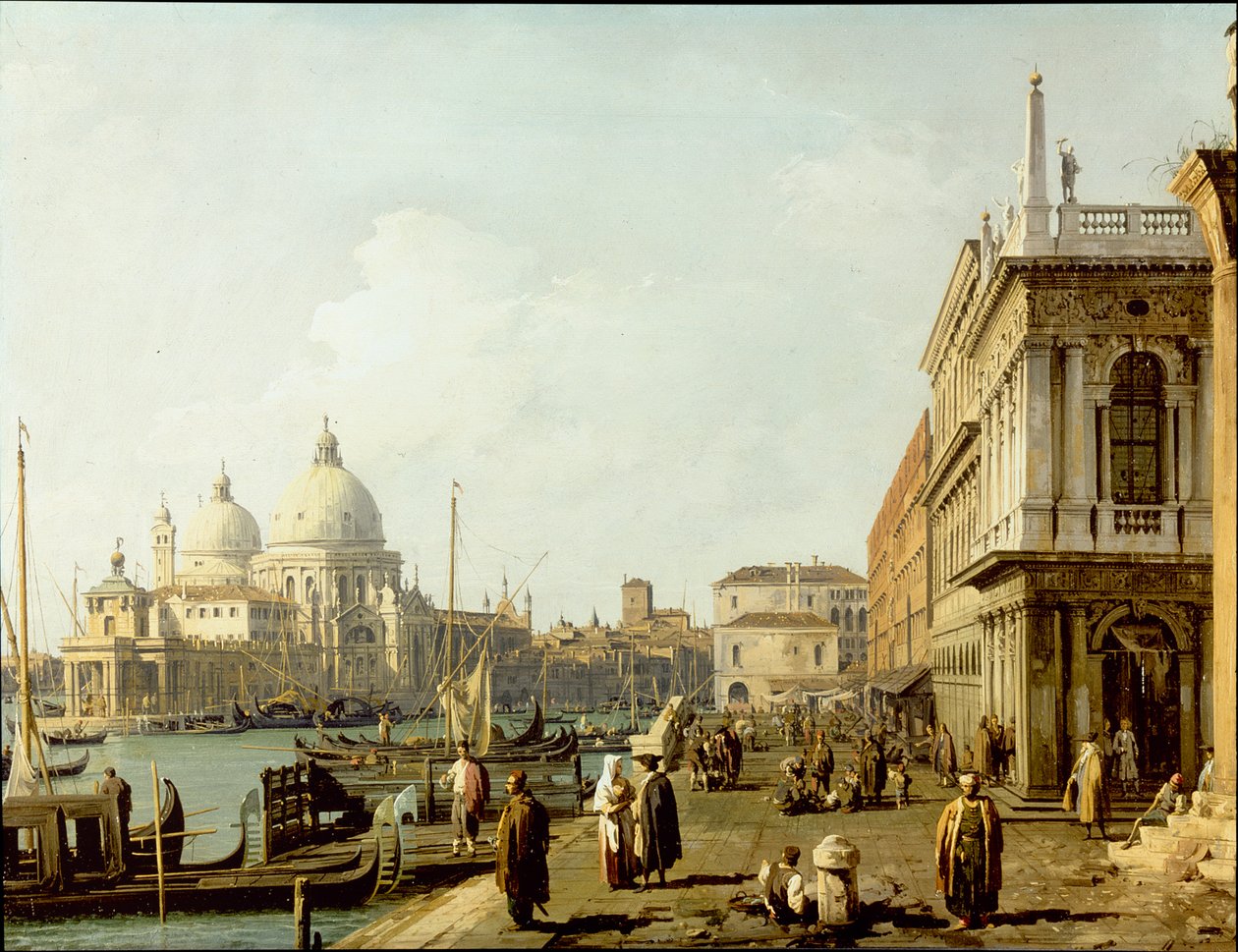 Venedig: utsikt över Santa Maria della Salute och Canal Grande från Piazzetta (olja på koppar) av Canaletto