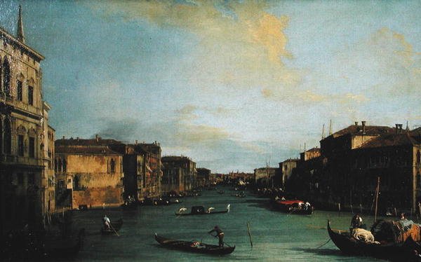Utsikt över Canal Grande från Rialtobron av Canaletto