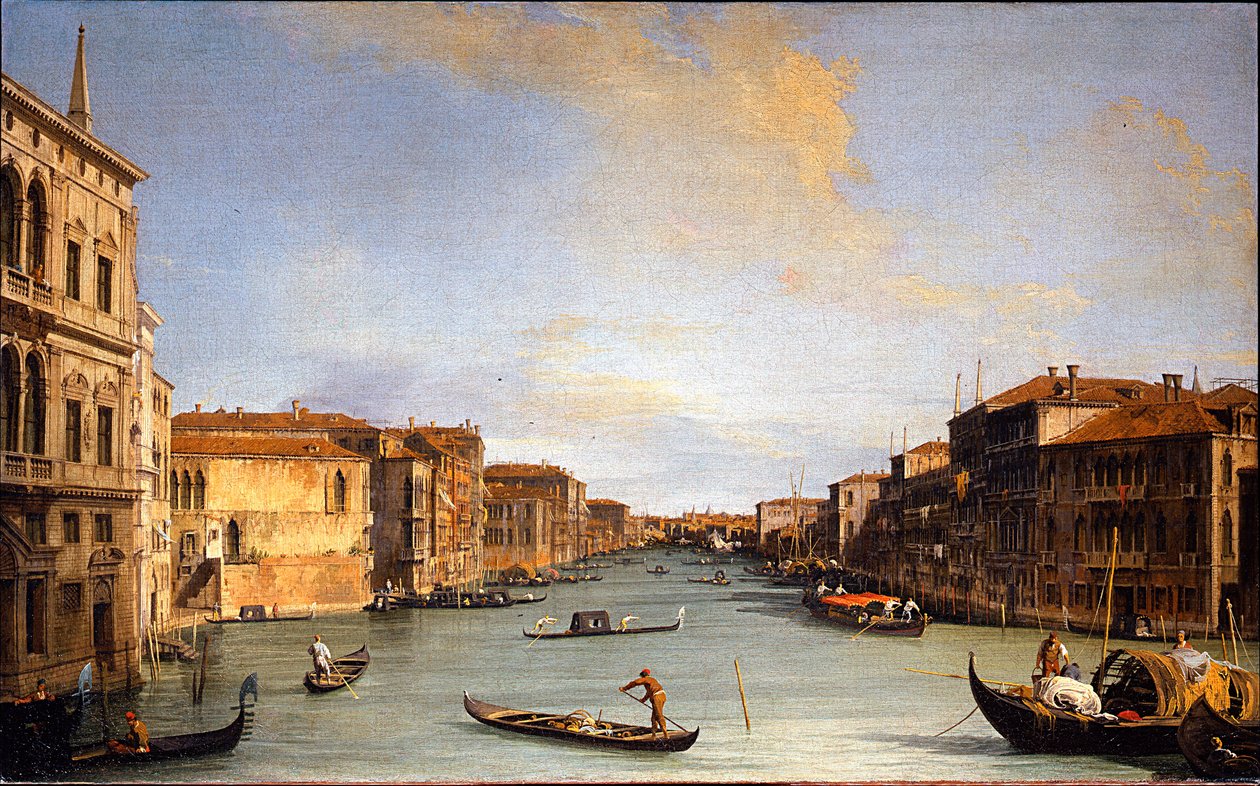 Vue du Grand Canal (Venedig, Italien) (Utsikt över Canal Grande) - Målning av Giovanni Antonio Canal dit Canaletto (1697-1768), olja på duk (45x73 cm) av Canaletto