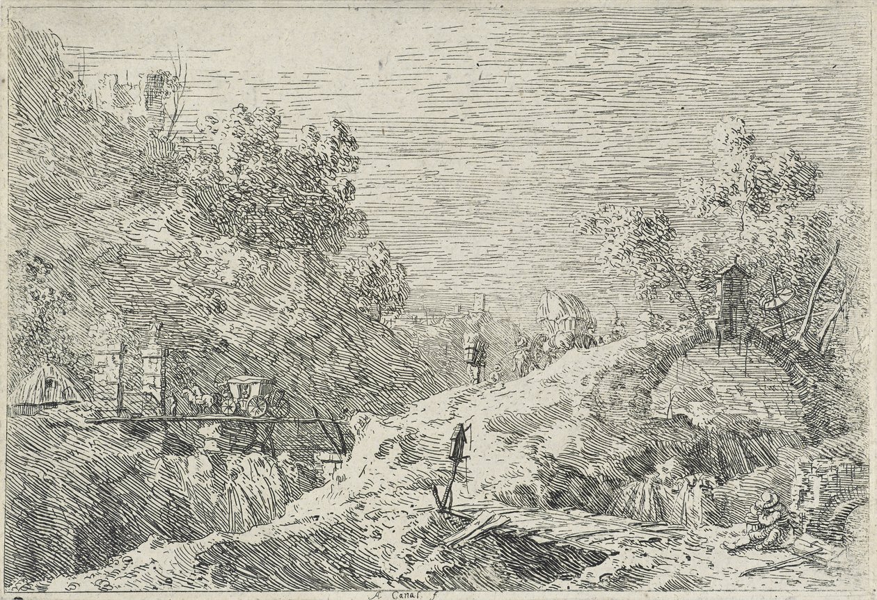 Landskap med fem broar, utan datum (etsning) av Canaletto