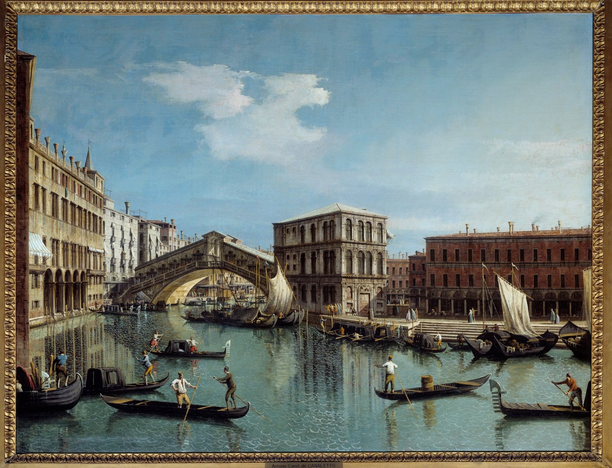 Le pont du Rialto en Venedig målning av Antonio Canal Dit Il Canaletto (1697-1768) 1700-tal sön. 1,19x1,54 m - Rialtobron i Venedig. Målning av Antonio Canal kallad Canaletto (1697-1768) av Canaletto