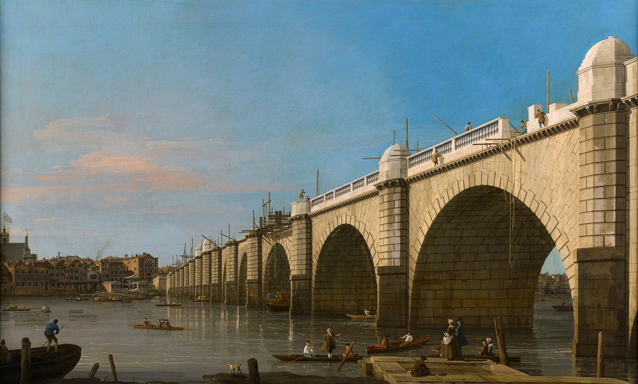 London, Westminster Bridge under uppbyggnad, sett från sydost av Canaletto