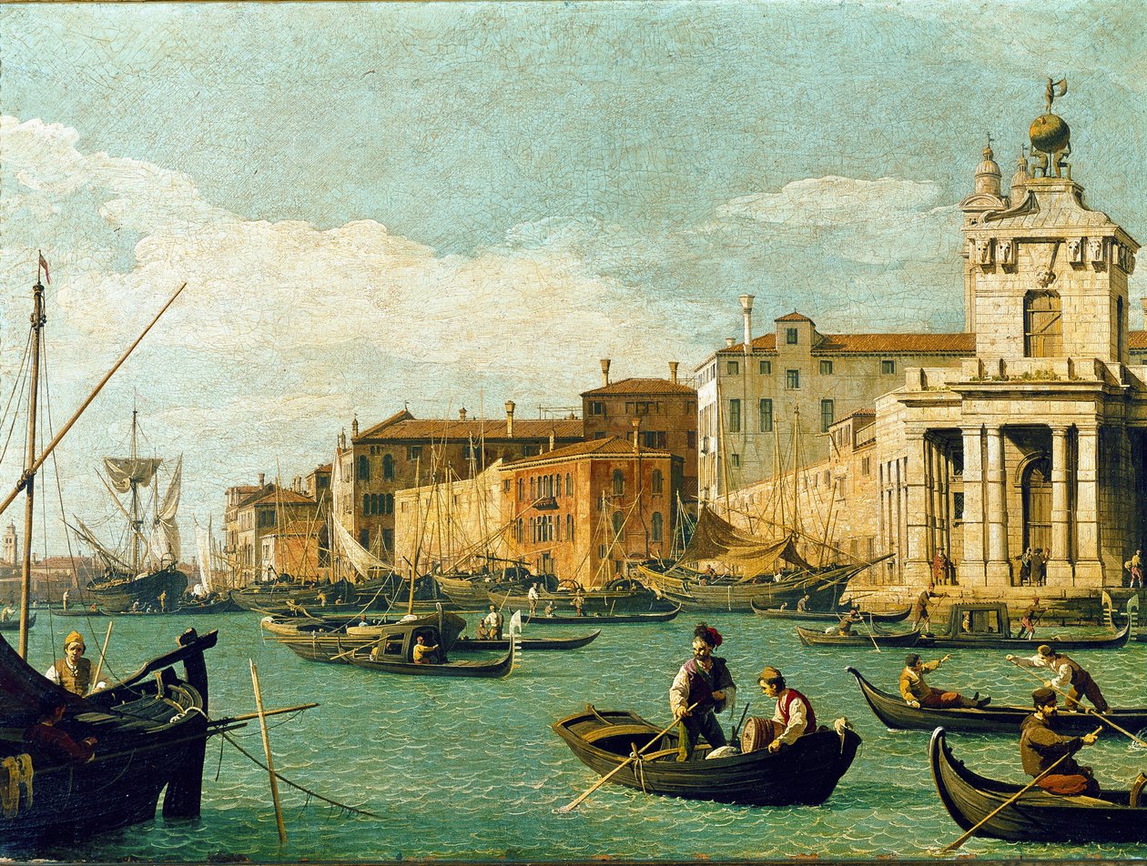 Punta della Dogana och Giudecca Canal, Venedig (olja på duk av Canaletto