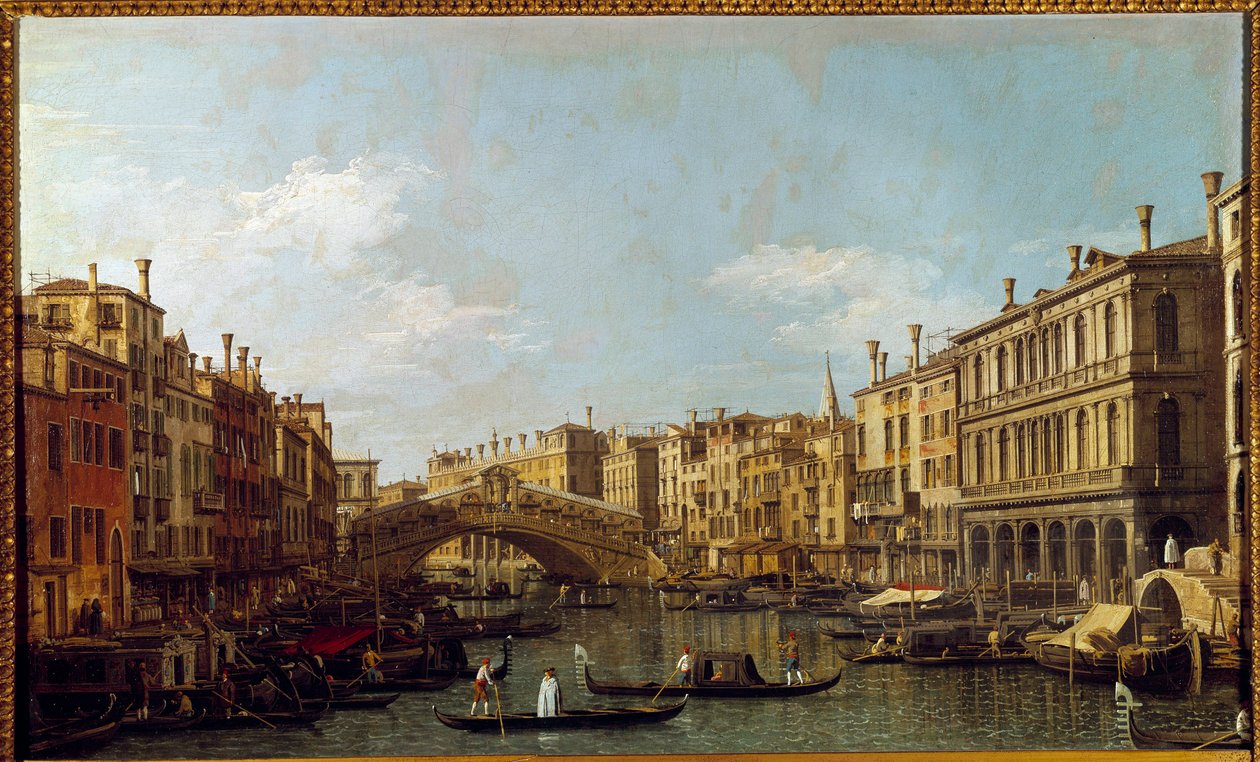 Den stora kanalen och bron Rialto en Venedig målning av Antonio Canal dit Il Canaletto (1697-1768) 1700-talets Paris, Musee Jacquemart Andre av Canaletto