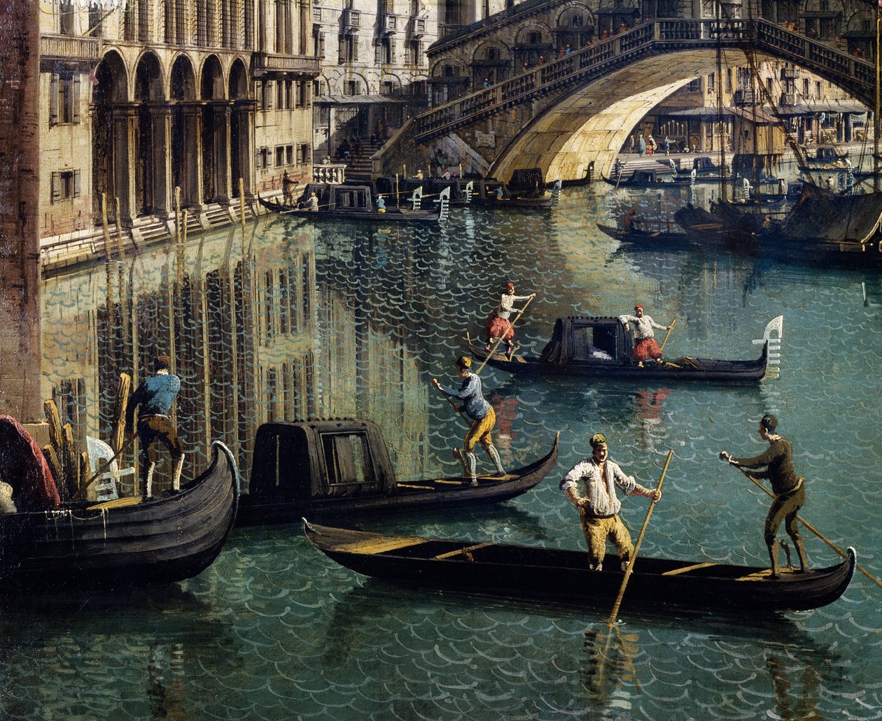 Rialtobron i Venedig, detalj (olja på duk) av Canaletto