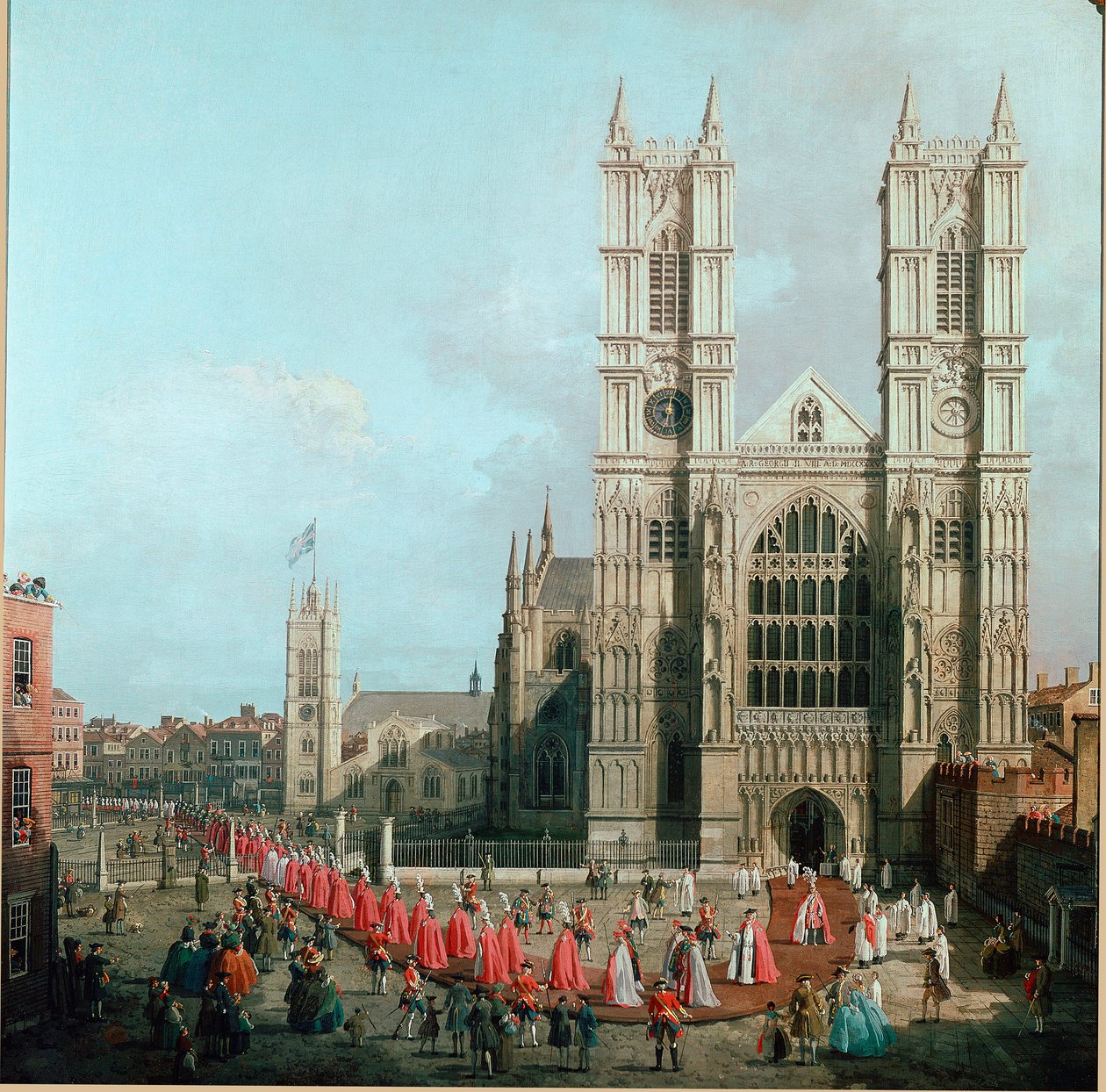Vy över Westminster Abbey och processionen av riddarna av orden av badmålning av Giovanni Antonio Canal känd som The Canaletto (1697-1768) 1749 Sön. 99x101 cm London, Westminster av Canaletto