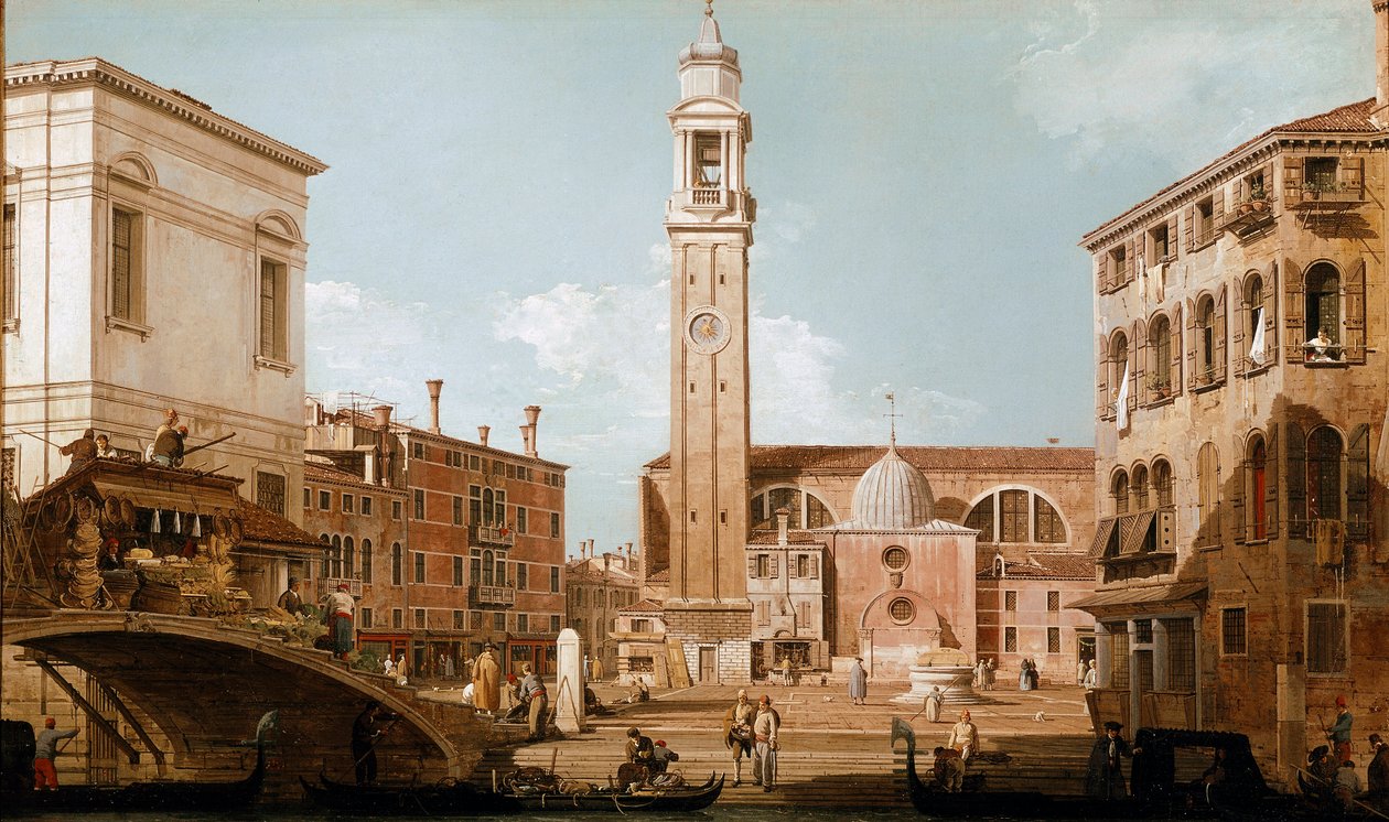Utsikt över campo dei santi apostoli i Venedig (olja på duk av Canaletto
