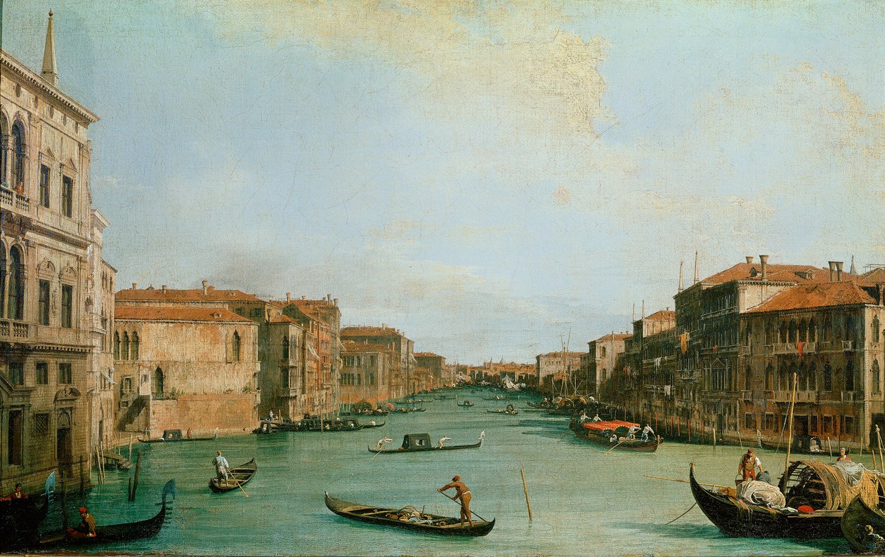Utsikt över canal grande från Balbi palace, Venedig (olja på duk av Canaletto