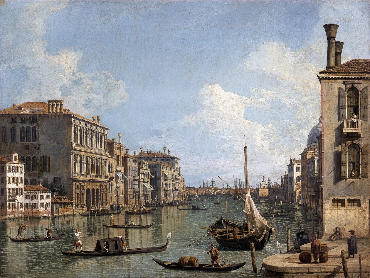Utsikt över Canal Grande mot Punta della Dogana från Campo San Vio av Canaletto
