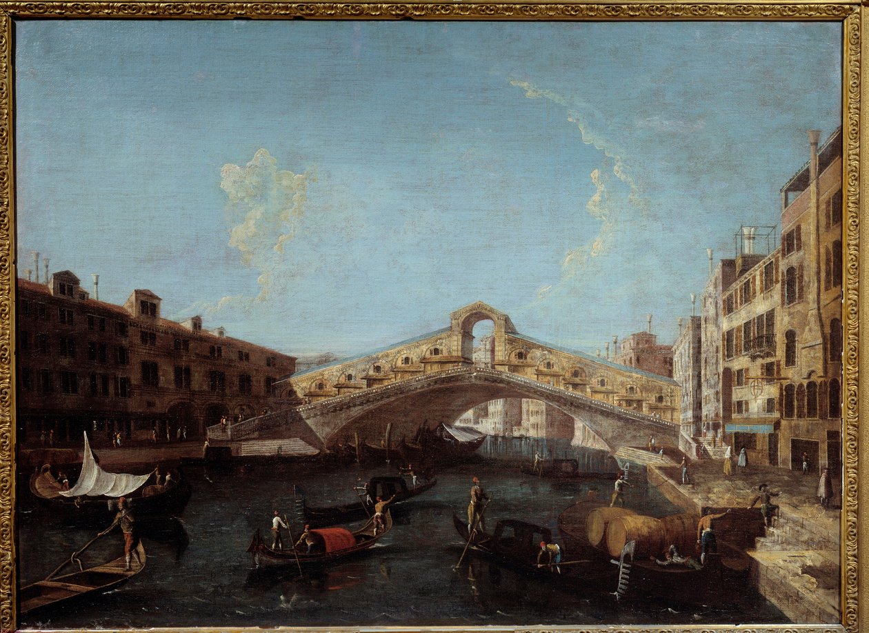 Utsikt över Rialtobron i Venedigs gondoler på Canal Grande. Målning av Antonio Canal dit Canaletto (1697-1768) 1700-talet Nimes, Museum of Fine Arts av Canaletto
