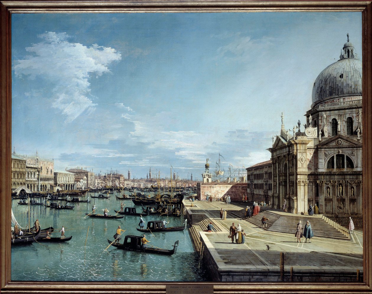 Utsikt över ingången till Canal Grande och Salutekyrkan i Venedig Målning av Antonio Canal dit Canaletto (1697-1768) 1700-tal sön. 1,19x1,53 m av Canaletto