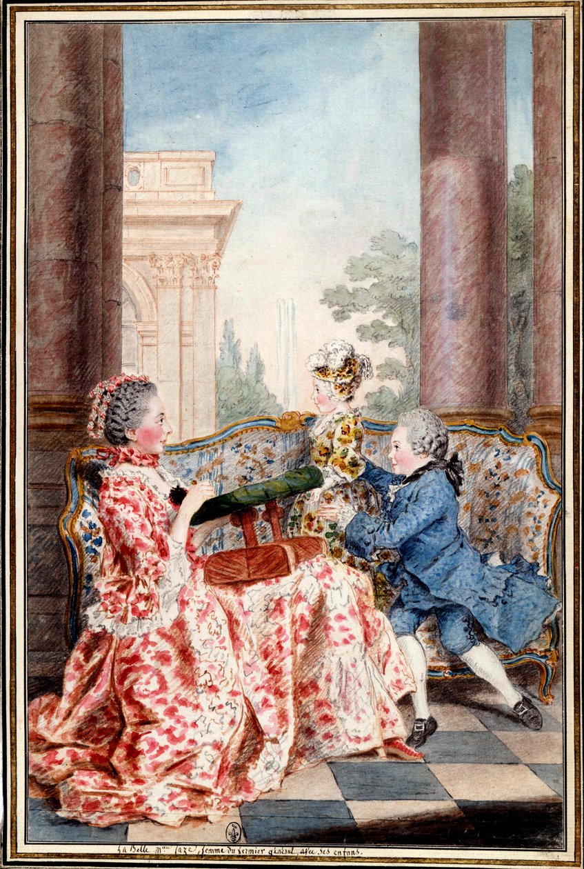 La belle Madame Caze, hustru till bondgeneralen och hennes barn Akvarell av Louis Carrogis (1717-1806) dit Carmontelle. 1700-talets sön. 0,32x0,21 m Chantilly, musee conde av Carmontelle