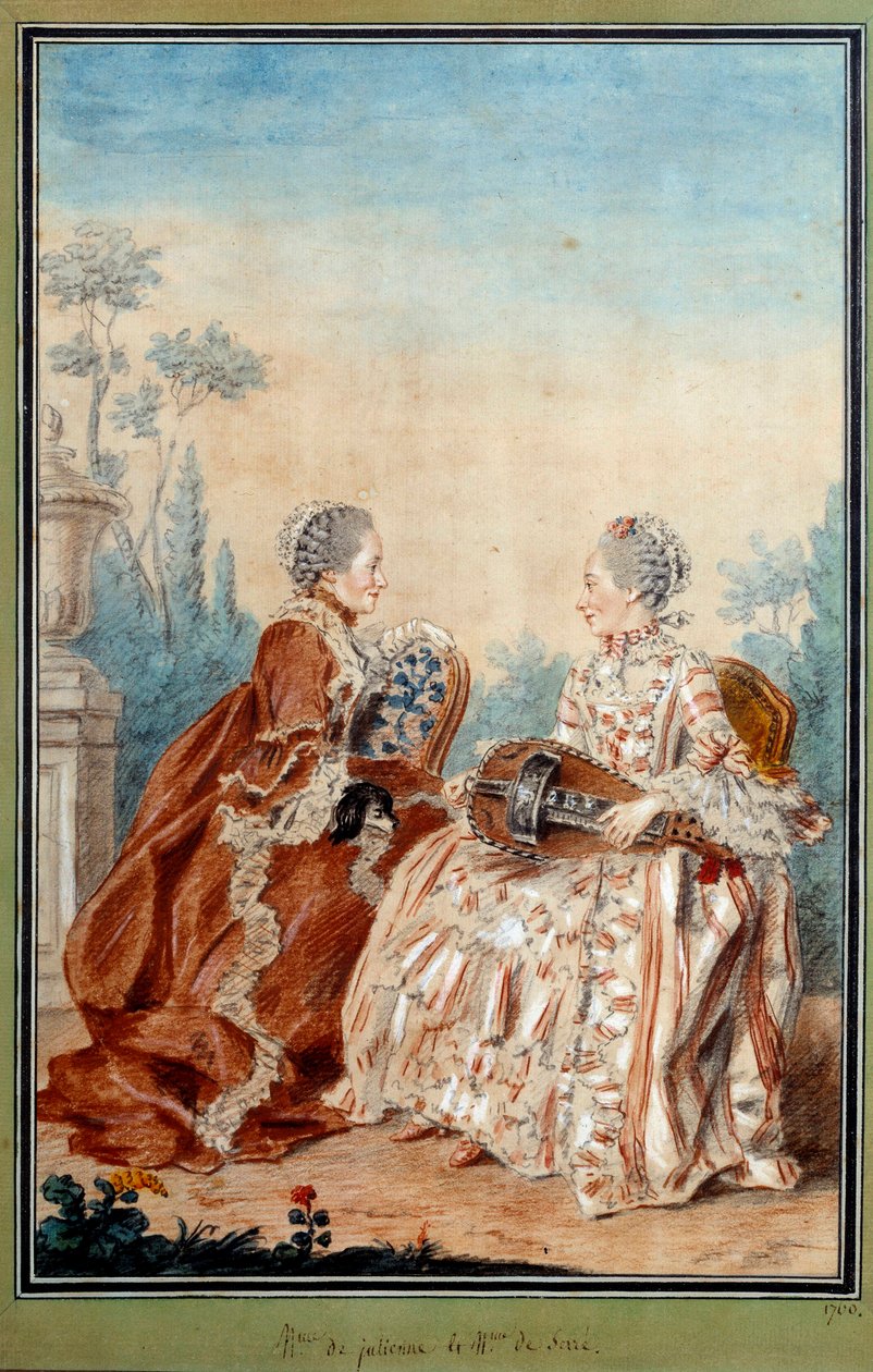 Madame de Julienne och Madame de Serre gör akvarellmusik av Louis carrogis dit Carmontelle (1717-1806) 1700-talet. Paris, Carnavalet-museet av Carmontelle