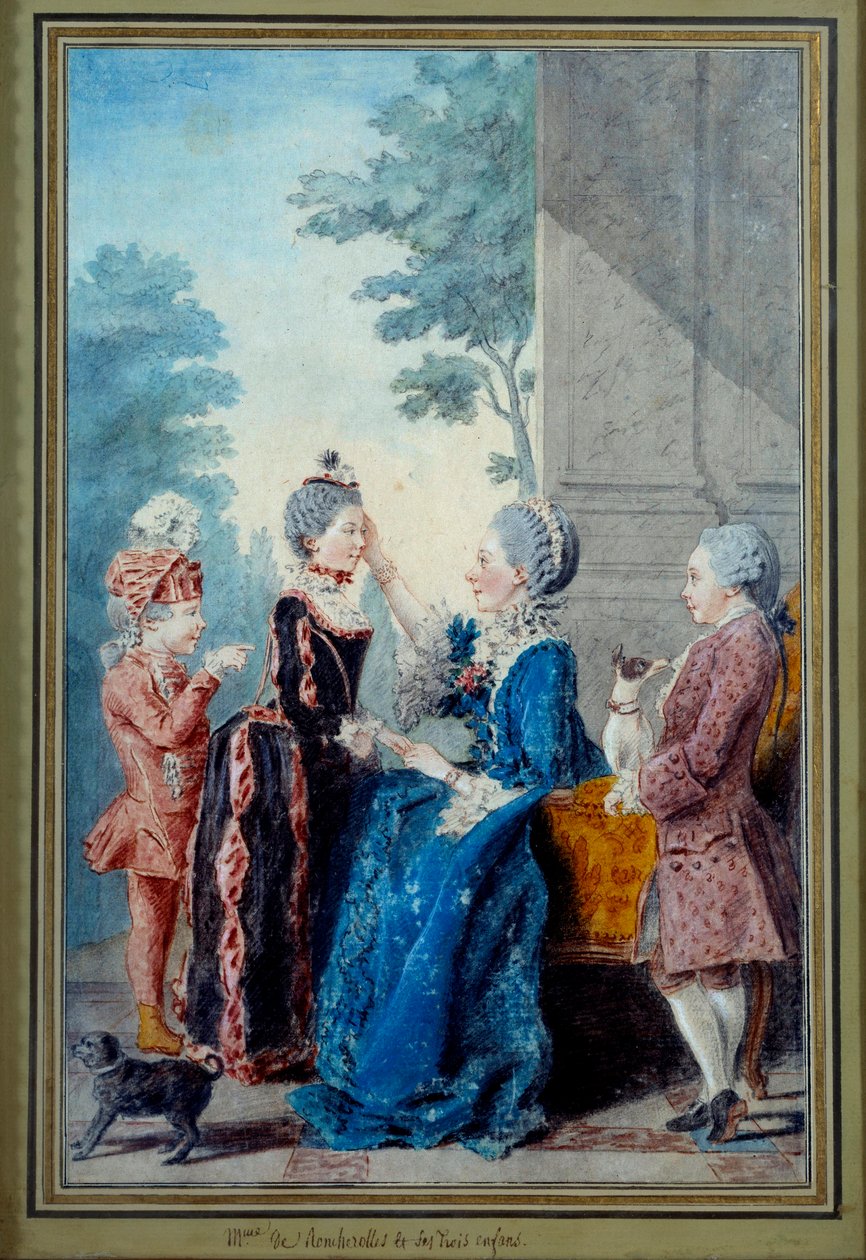 Madame de Roucherolles och hennes tre barn Akvarell av Louis Carrogis Carmontelle (1717-1806) 1700-talets Paris, Musee Carnavalet av Carmontelle