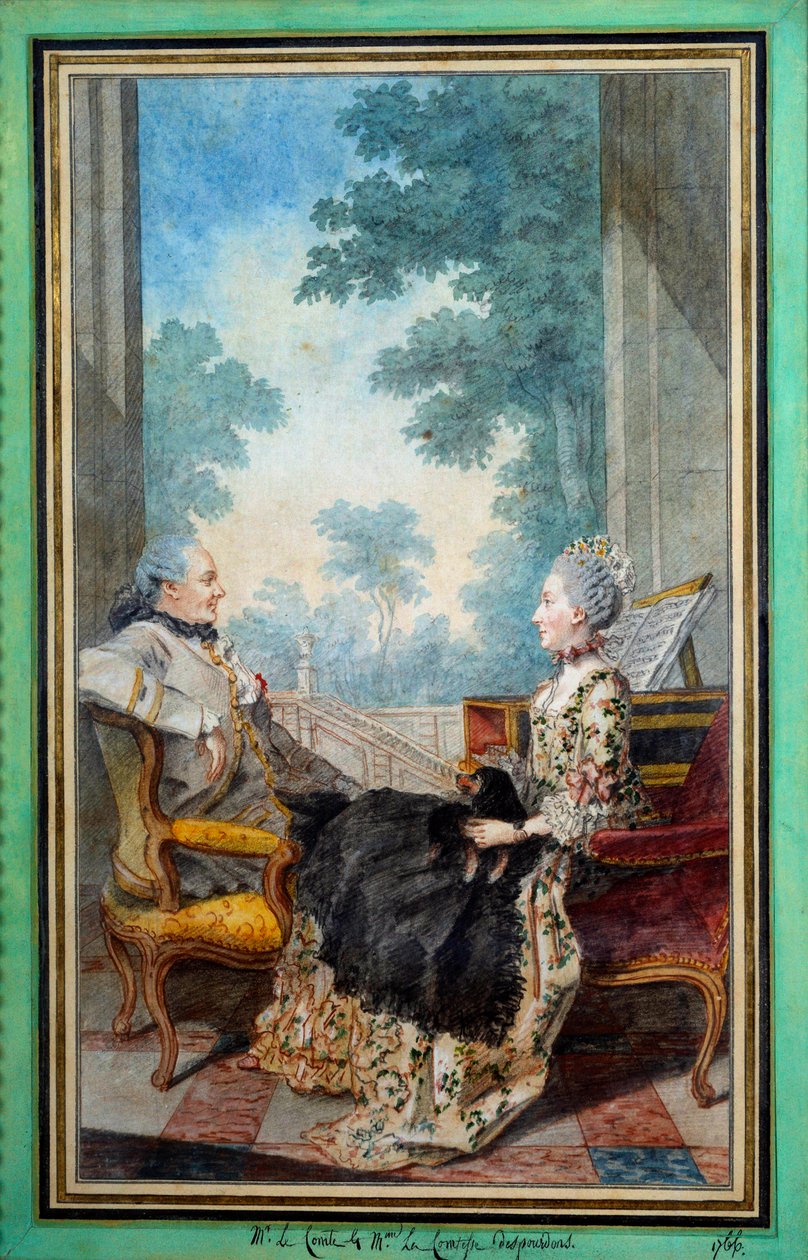 Monsieur och Madame Despourdons akvarell av Louis Carrogis Carmontelle (1717-1806) 1766 Paris, Musee Carnavalet av Carmontelle