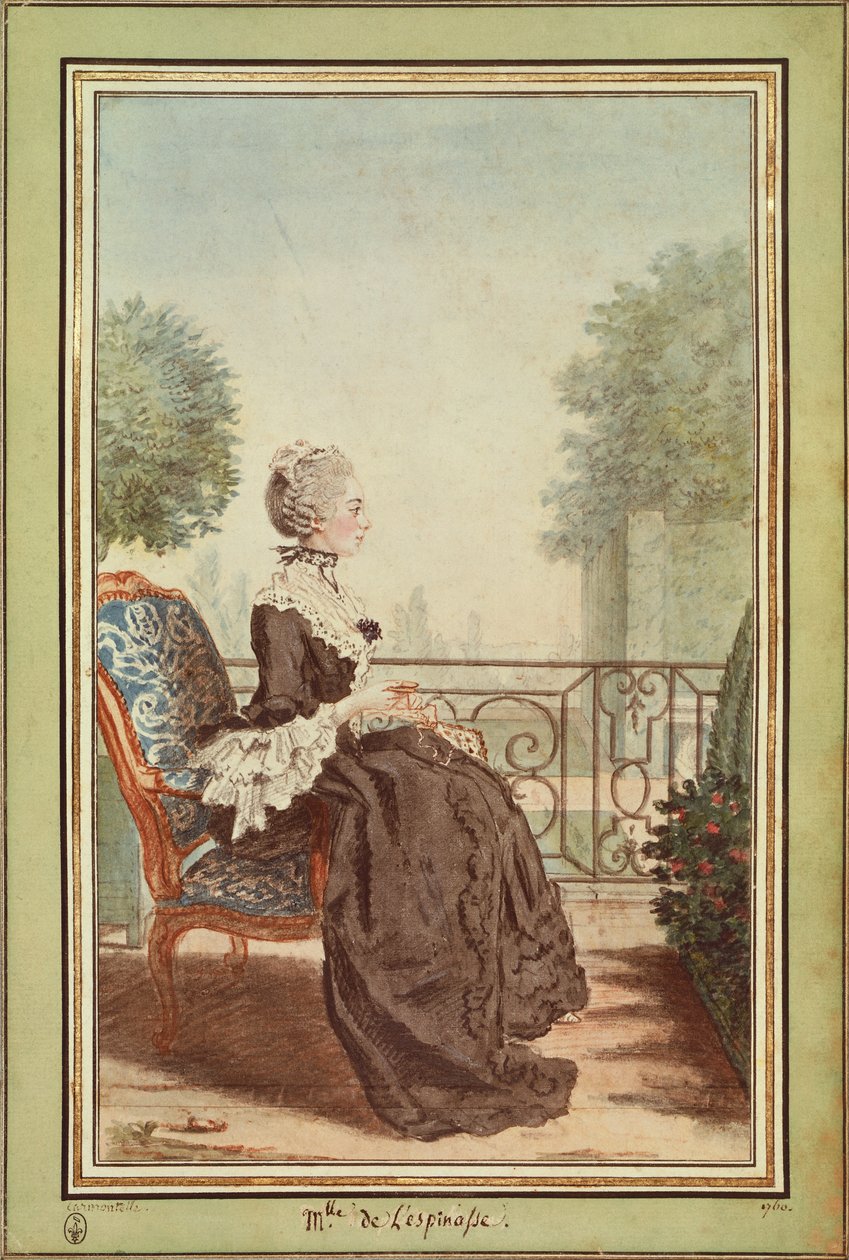 Ms Jeanne Julie Eleonore de Lespinasse av Louis de Carmontelle (1717-1806), gravyr av Carmontelle
