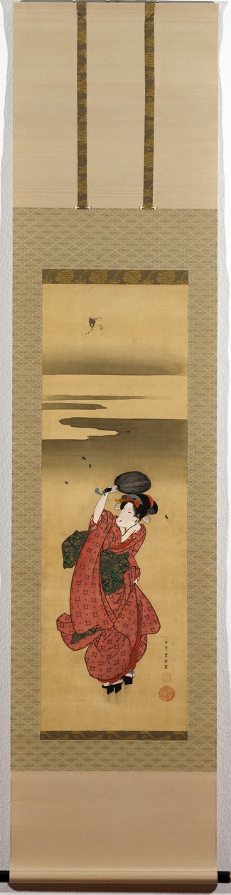 Ung kvinna jagar eldflugor av (1777-1835) Toyokuni II