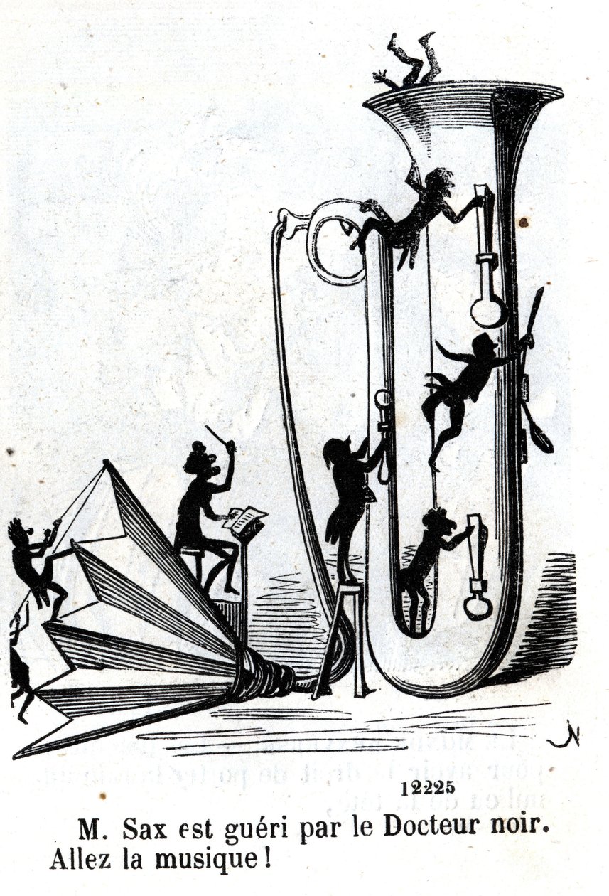 Mr Sax såras av den svarte doktorn. (Adolphe (Adolph) Sax, uppfinnare av saxofonen (1814-1894). av Nadar
