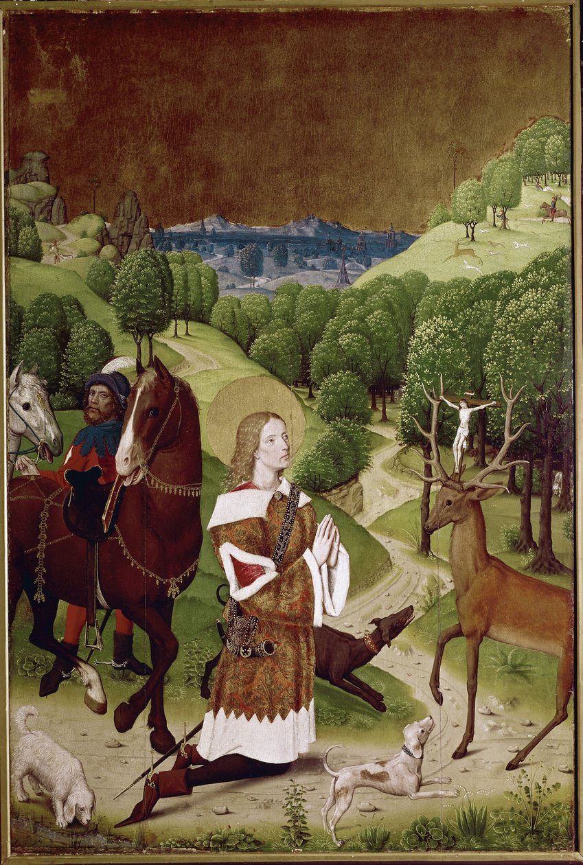 St Hubert-konvertering (olja på panel av (active c.1463 c.1490) Master of Wilten