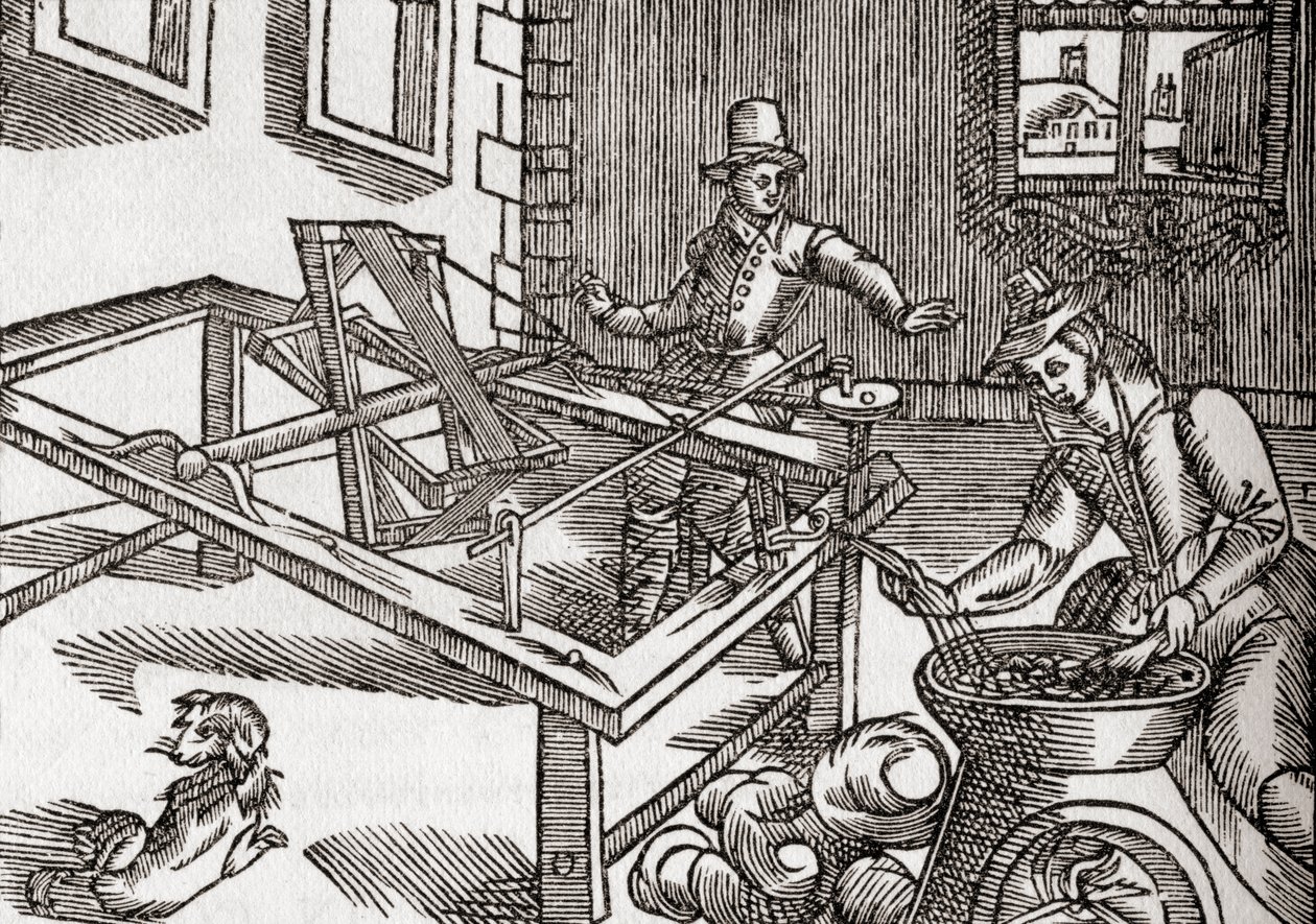 Silkeslindning, faksimil av en bild i Edward Williams "Virginia Truly Valued", 1650, från "The Century Illustrated Monthly Magazine", publicerad 1884 (litho) av (after) American School