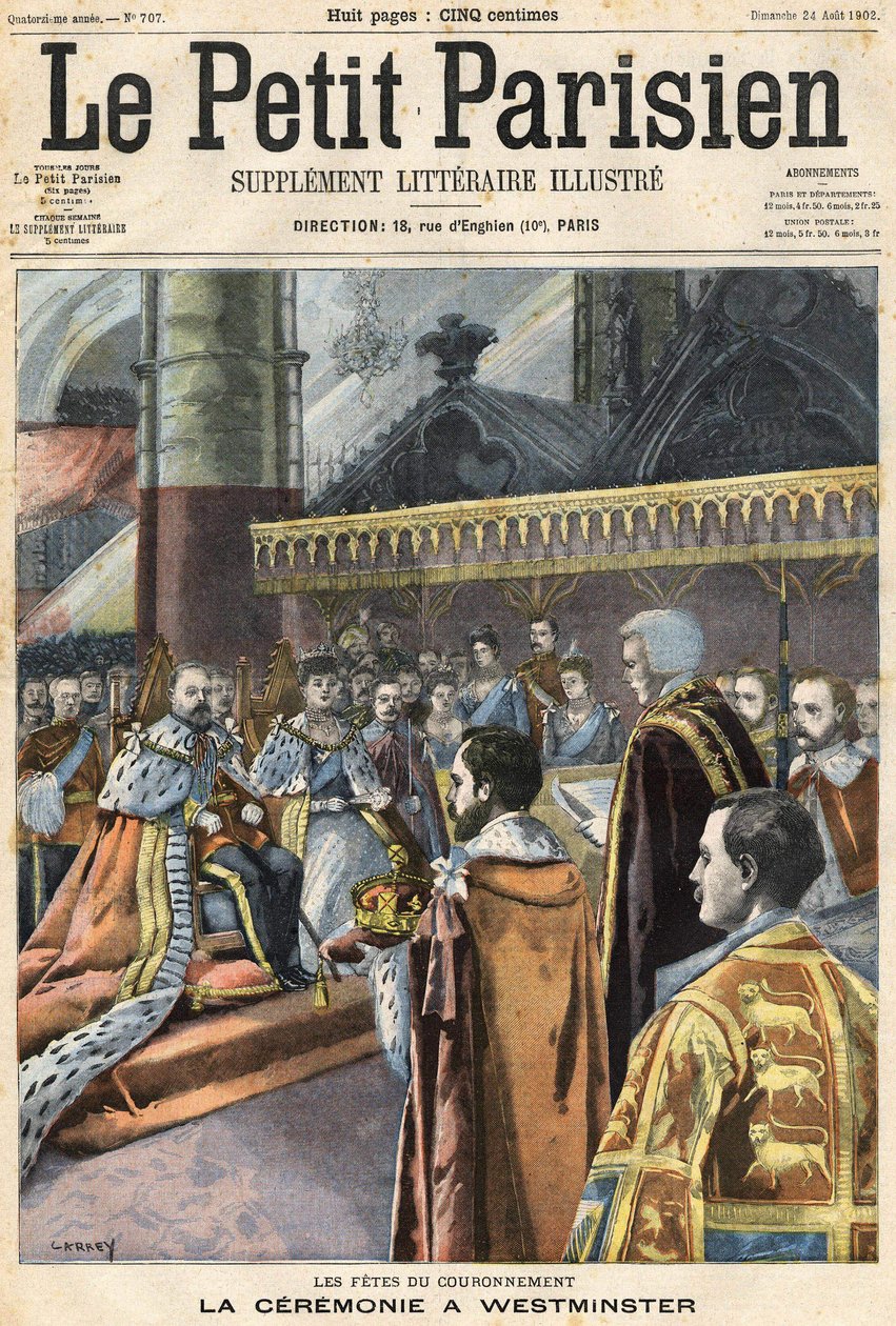 Kröningen av Edward VII i Westminster. Cover The Little Parisien””, 24/08/1902” (gravyr) av (after) Carrey
