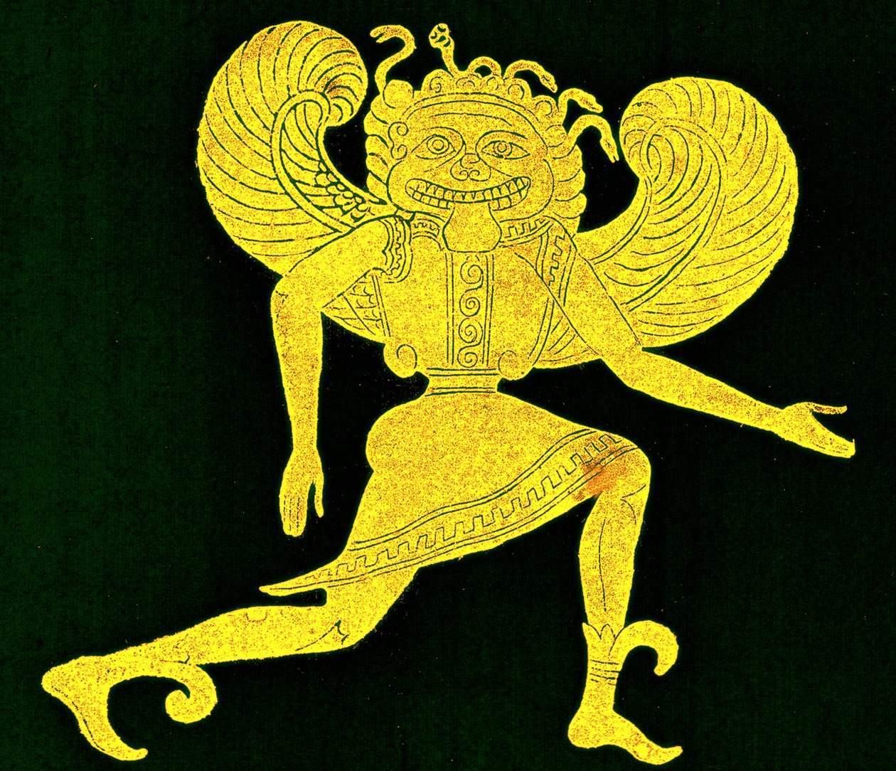 Etruskisk gorgon, från Campana-museet, illustration från "History of Rome" av Victor Duruy, utgiven 1884 (digitalt förbättrad bild) av (after) English School