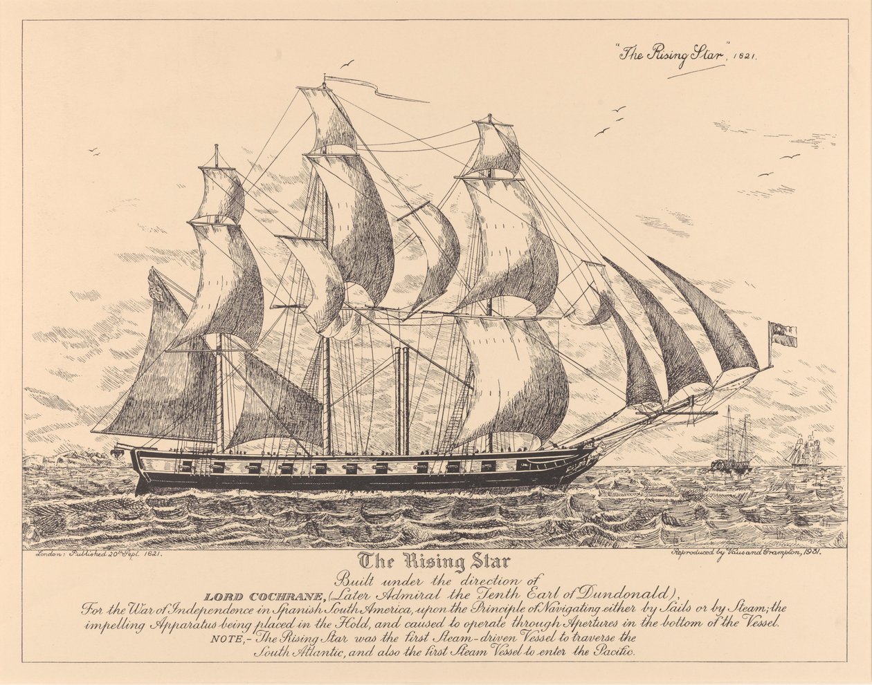 "Rising Star" (1821) byggd för självständighetskriget i Spanska Sydamerika av (after) English School