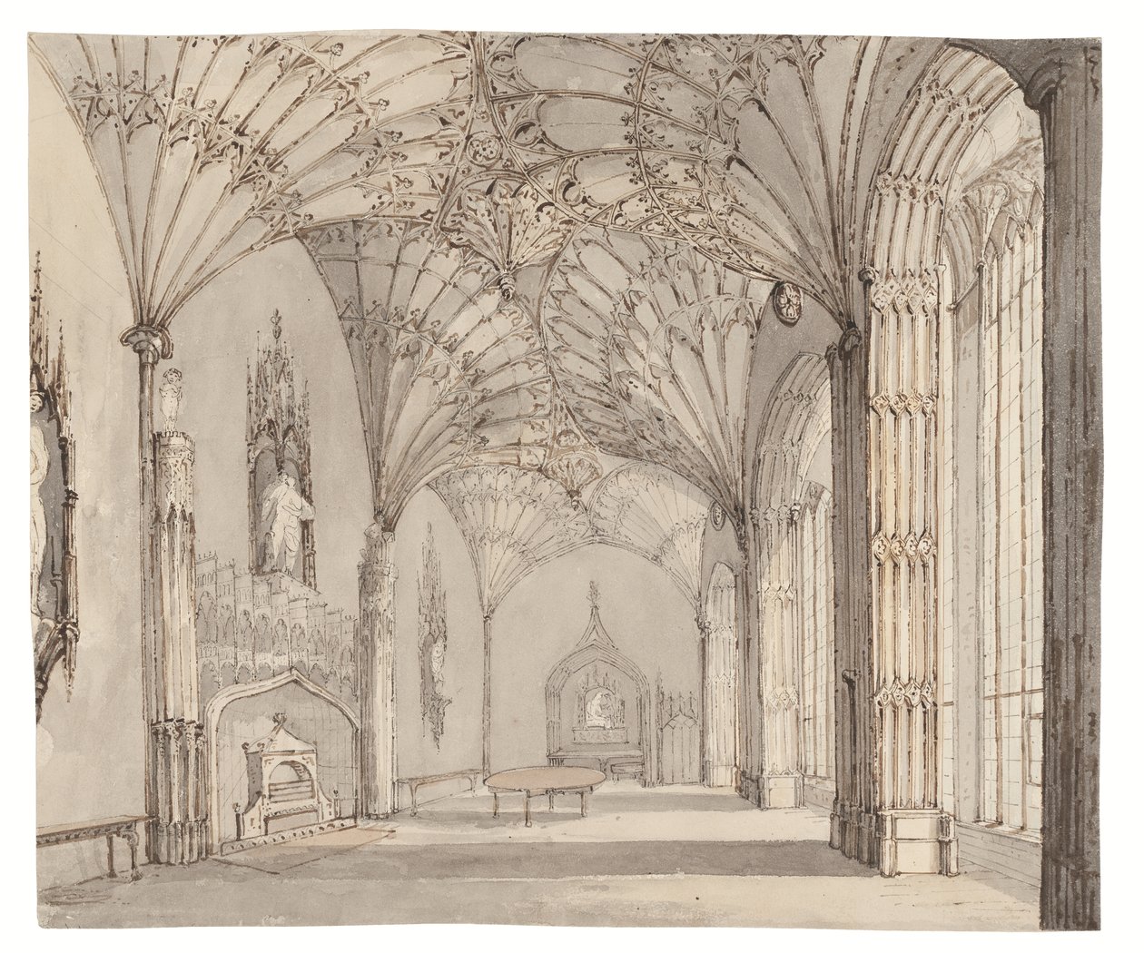 Matsalen i Arbury Hall, Nuneaton, Warwickshire, ca. 1810 av (after) English School