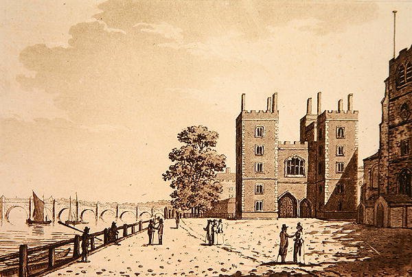 Utsikt över Lambeth Palace, ca 1800 (akvatint) av (after) English School
