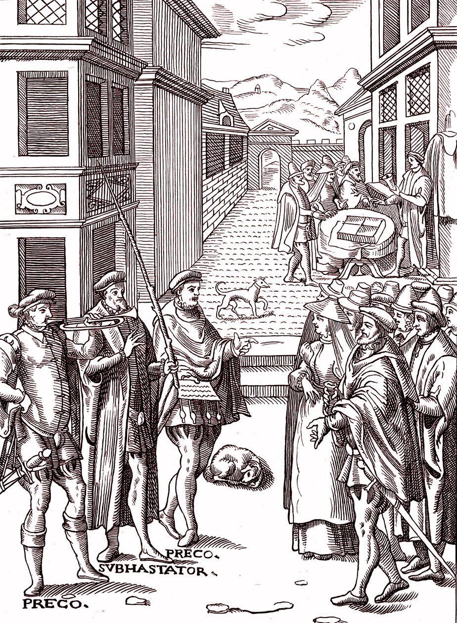 Stadsroparen blåser i sin trumpet av (after) Flemish School