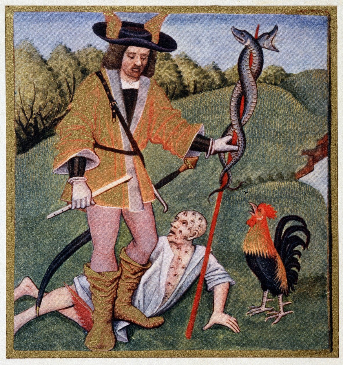 Hermes med lövfällande - från en 1400-talsbelysning av (after) French School