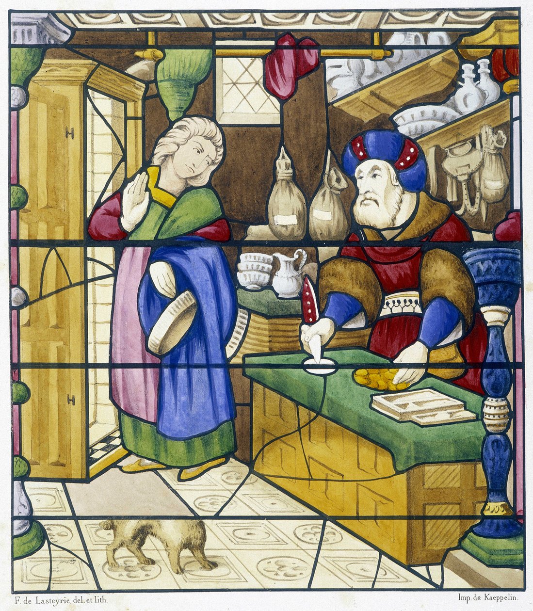 Judens historia på Rue des Billettes - faksimil av ett målat glas, St Alpin Church i Chalon av (after) French School