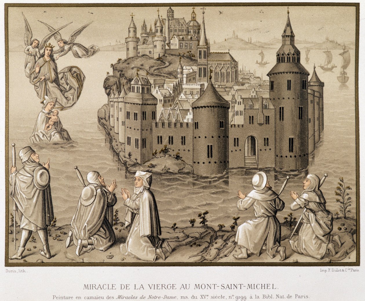 Jungfruns mirakel på Mont-Saint-Michel - faksimil av en camaieu-målning av "Vår Frus mirakel" av (after) French School