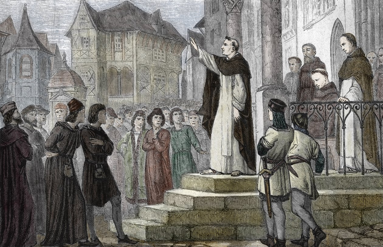 Representation av Albert den store (1193/1206-1280) som undervisar i Paris, vid universitetet i Paris, vid det första dominikanska klostret på Rue Saint Jacques (College des Jacobins) under Gueric de Saint-Quentins auktoritet 1241-1245 ( Porträtt av Albert av (after) French School