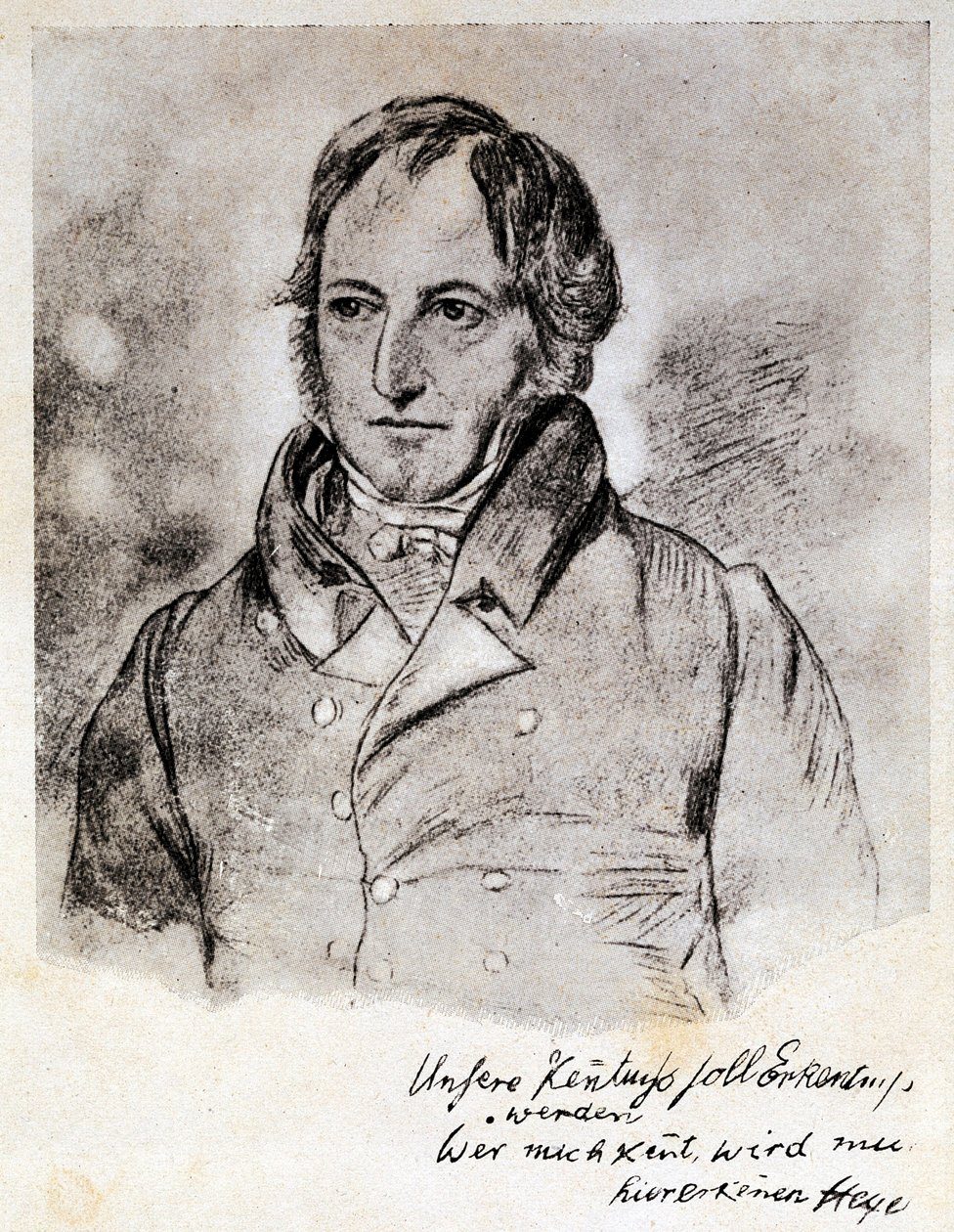 Porträtt av Georg Wilhelm Friedrich Hegel (1770-1831), tysk filosof och idealist. Gravyr efter teckning av G. Hensel. av (after) German School