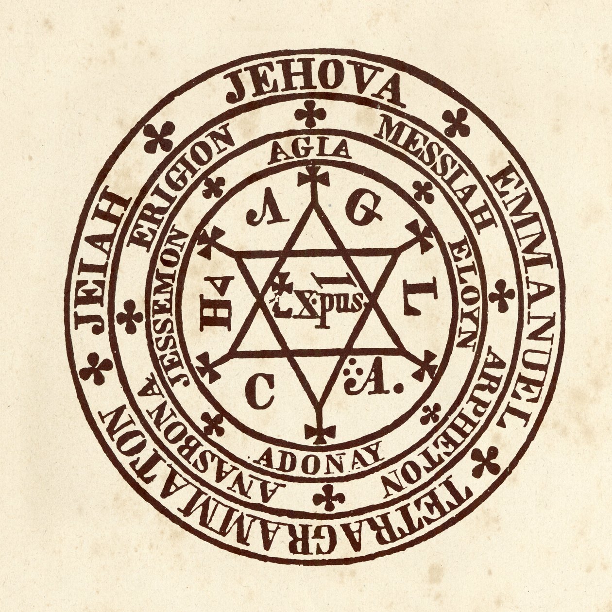 Ockulta vetenskaper: magisk cirkel. Schema från "" De Occulta Philosophia "" av den tyske ockultistforskaren Henry Cornelius Agrippa av Nettesheim (1486-1535) (känd som Cornelius Agrippa eller Agrippa av Nettesheim) av (after) Italian School
