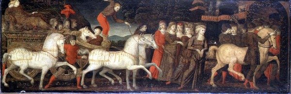 A Triumphal Procession - cassone panel av (attr. to) Master of Stratonice