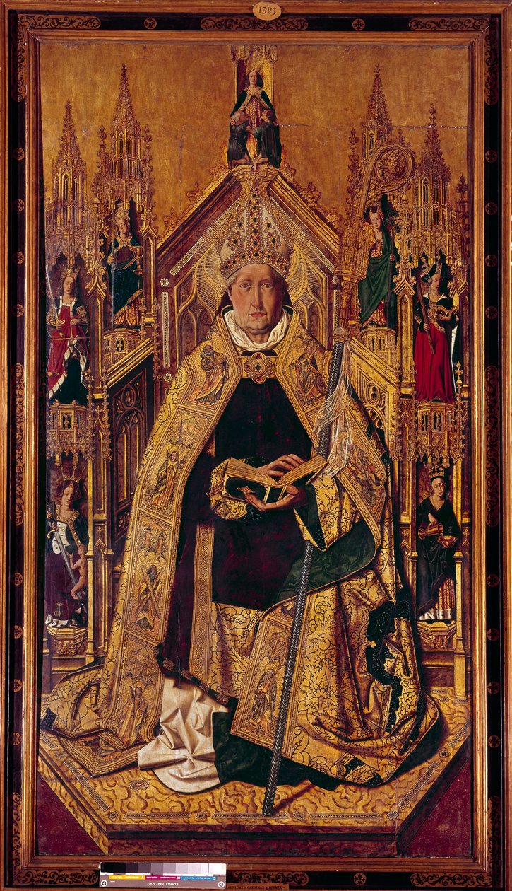 Saint Dominica de Silos (1000-1073) på tronen Dominica var en herde från Navarra. Han blev benediktinermunk i Silos, Kastilien. Målning på trä av Cardenas Bermejo (1435/40-1500) 1400-talet Dim. 242 x 130 cm Madrid, Pradomuseet - Saint Dominique av av Bermejo