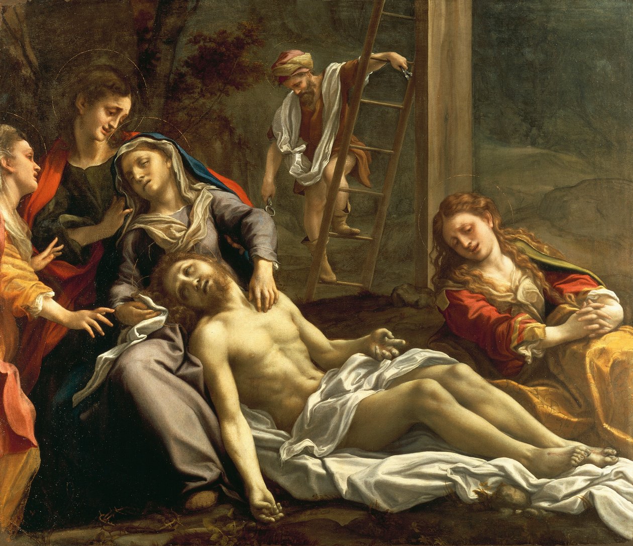 Lamentation over the Dead Christ, ca 1524, av Antonio Allegri, känd som Correggio (1489-ca 1534), olja på duk av (c.1489 1534) Correggio