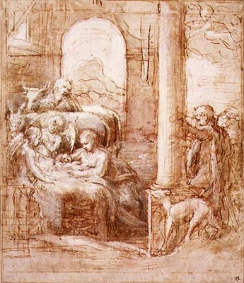 PD.119-1961 The Nativity, c.1522 (penna & bläck, tvätt och krita) av (c.1489 1534) Correggio
