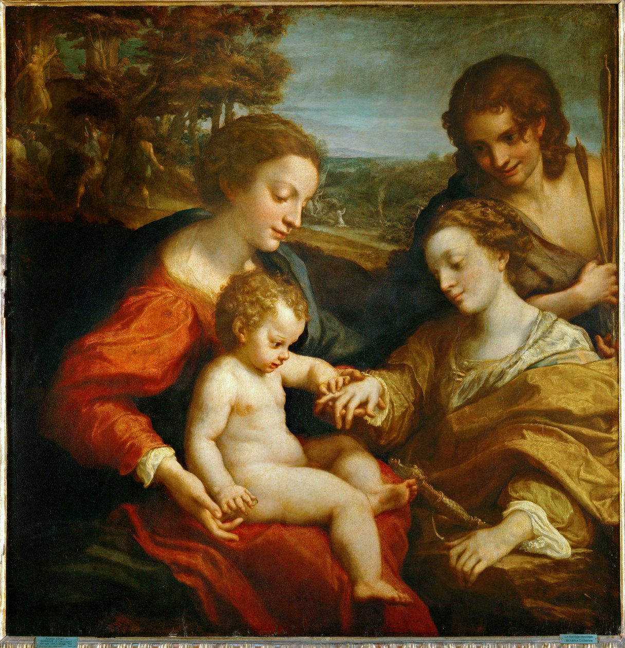 Den heliga Katarina av Alexandrias mystiska äktenskap med Jesusbarnet och den helige Sebastian ... av (c.1489-1534) Correggio