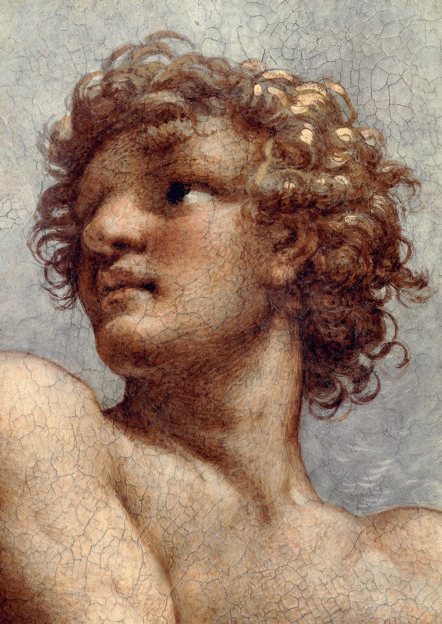 Vision of St John Evangelist on Patmos, Ascension of Christ among Apostles, or Christ in Glory av Antonio Allegri, känd som Correggio (1489-ca 1534), fresk, 966x888 cm diameter vid basen, detalj, Church of St John Evangelist, kupol, Parma av (c.1489-1534) Correggio