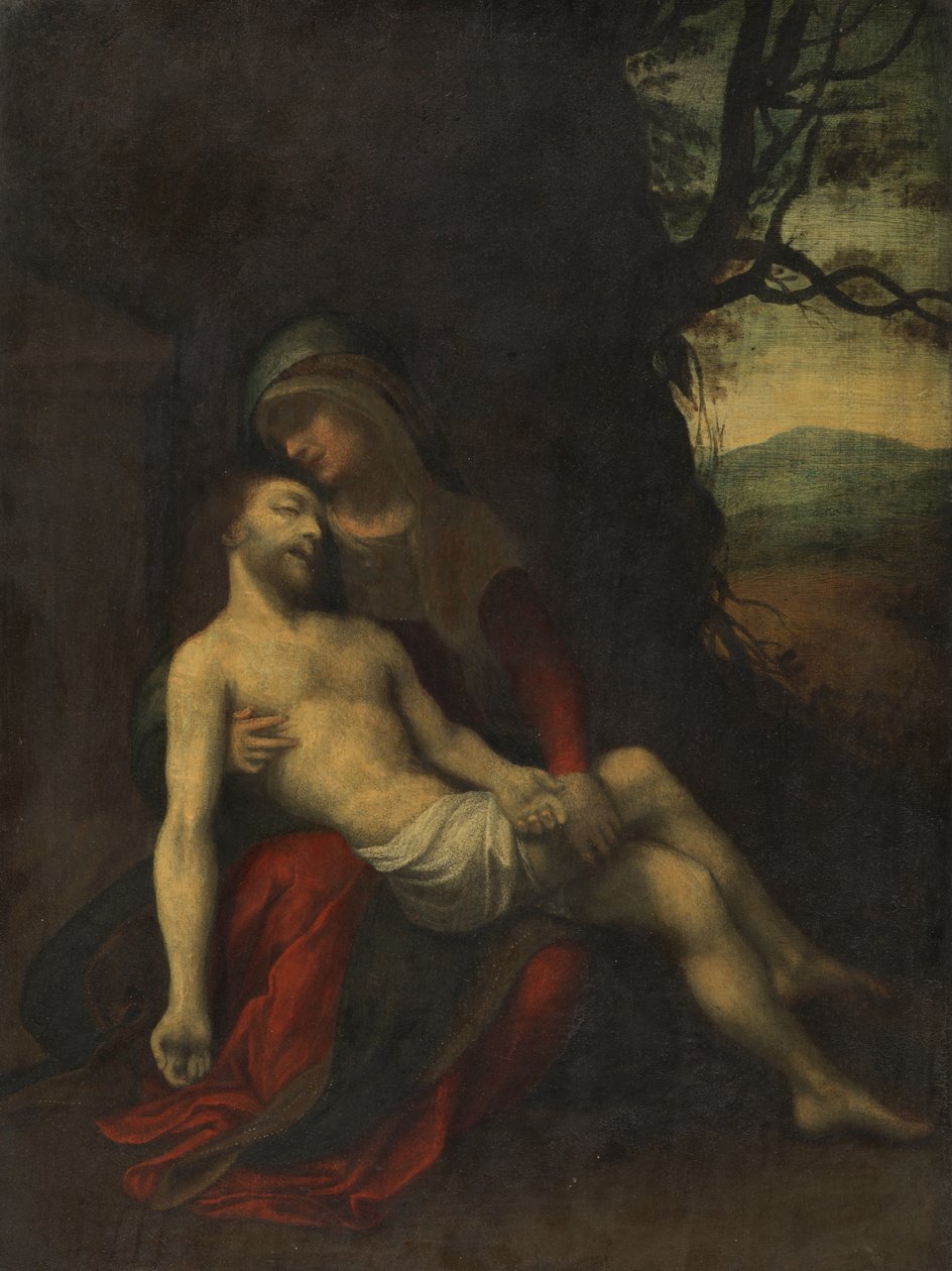 Pietà, ca 1520-30 (olja på panel) av follower of Correggio