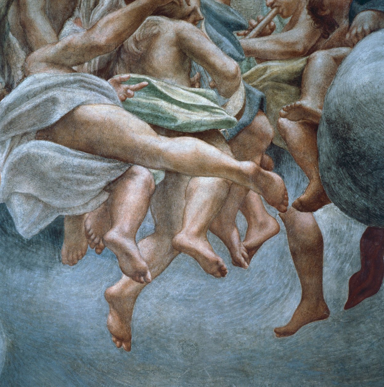 Änglar, detalj av fresker från avsnitt av Abraham och Isaac, från kupolen i Parma-katedralen, av Antonio Allegri Da Correggio (1489-1534) av (c.1489 1534) Correggio