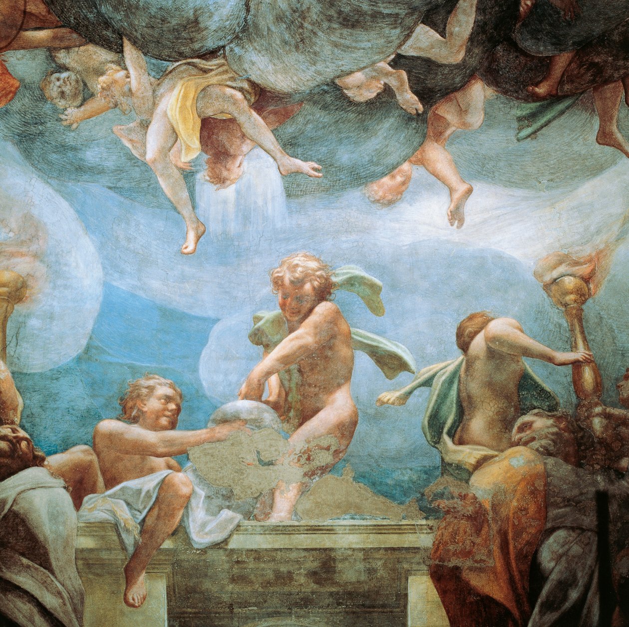Ephebes på balkongen, detalj från Assumption of Virgin av (c.1489 1534) Correggio