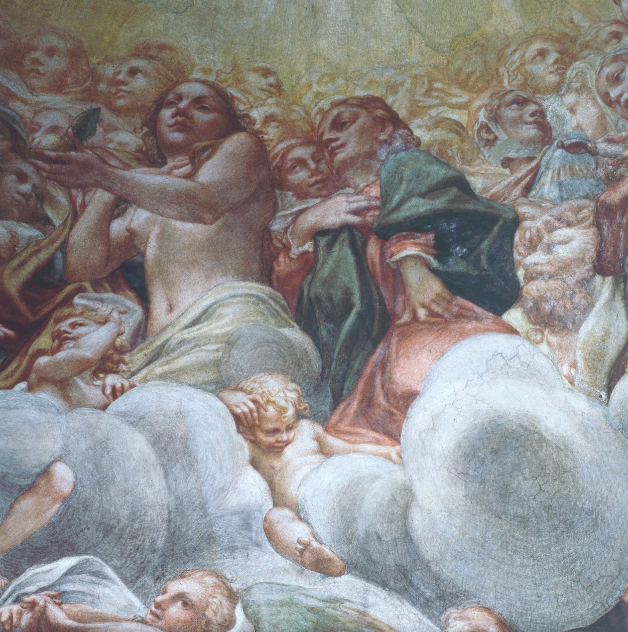 Evas figur, detalj från Jungfruns antagande i himlen, av Antonio Allegri Da Correggio (1489-1534), fresk, Dome of Parma Cathedral, Italien av (c.1489 1534) Correggio