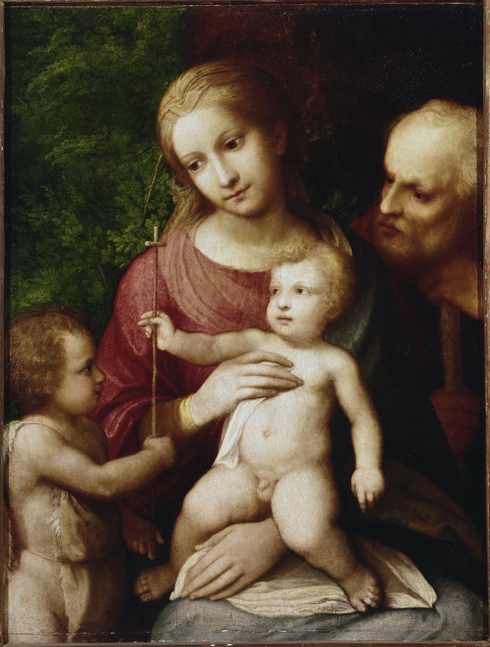 Helig familj med Johannes Baptist som barn (olja på poppelpanel av (c.1489 1534) Correggio